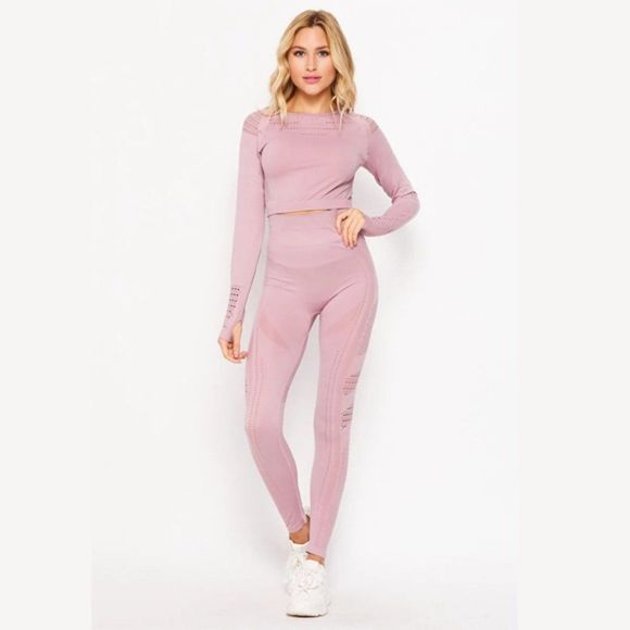 COPY - Fall outfit - Seamless Laser Cut 2 Piece Sport Set - Fall outfit - Long … - Picture 2 of 3